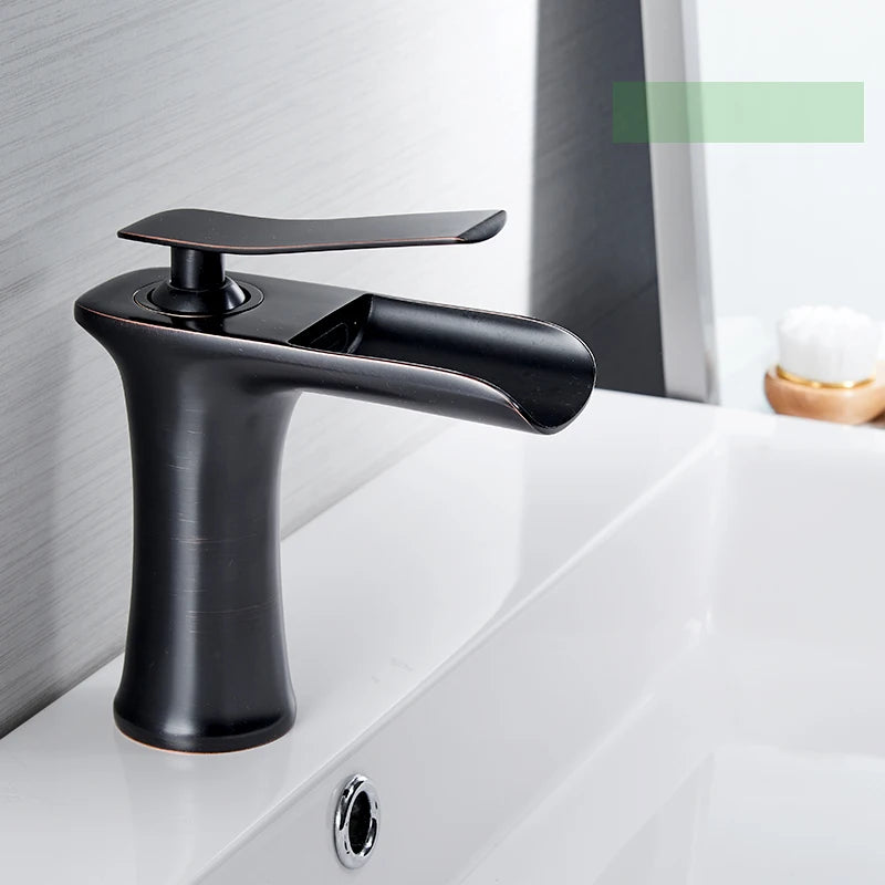 Robinet Lavabo Cascade Laiton Chromé Mitigeur Monotrou Design Moderne pour Vasque