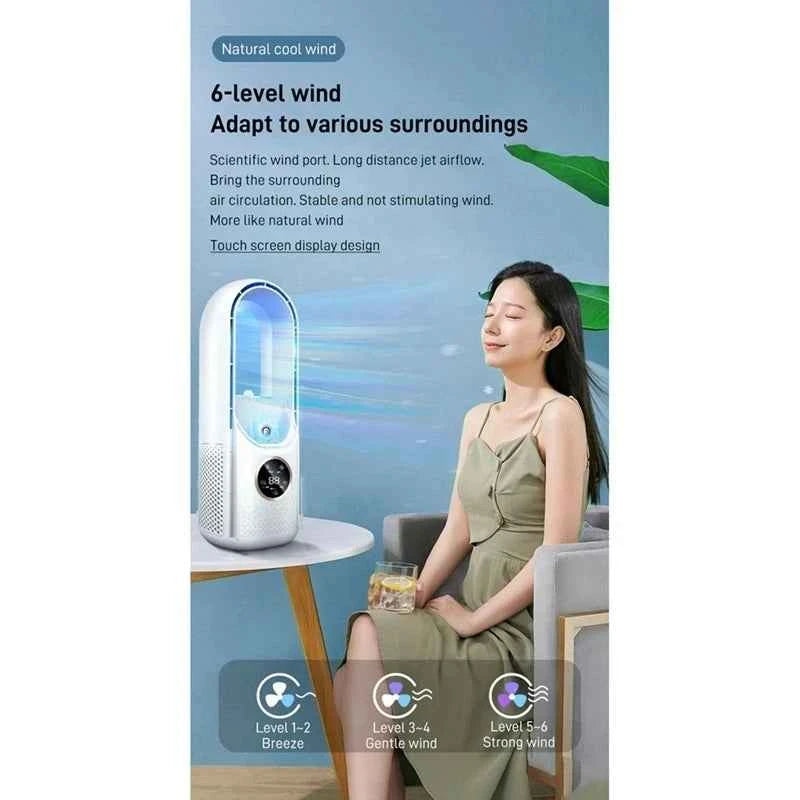 Rafraîchisseur d'Air USB Portable Sans Pale - Ventilateur 6 Vitesses Silencieux avec Humidificateur et Minuterie