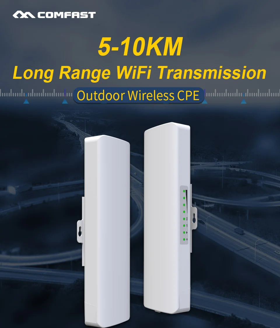Pont WiFi CPE Extérieur Longue Portée 5-10 km – 5 GHz 300 Mbps | COMFAST CF-E312A