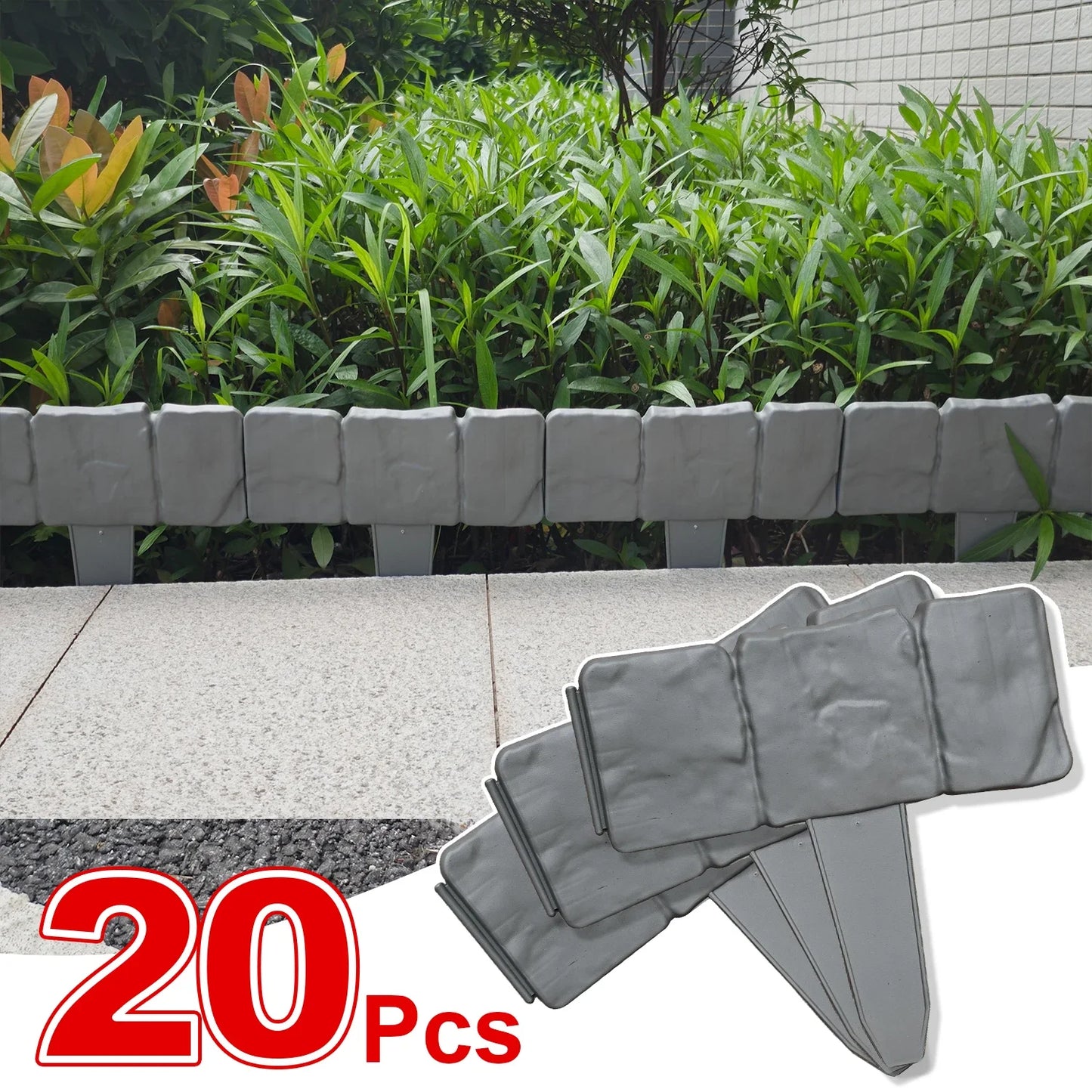 Bordures de jardin imitation pierre en plastique – Clôture décorative extérieure | Lot de 10 ou 20 pcs