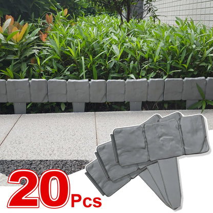 Bordures de jardin imitation pierre en plastique – Clôture décorative extérieure | Lot de 10 ou 20 pcs