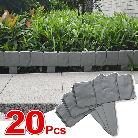 Bordures de jardin imitation pierre en plastique – Clôture décorative extérieure | Lot de 10 ou 20 pcs