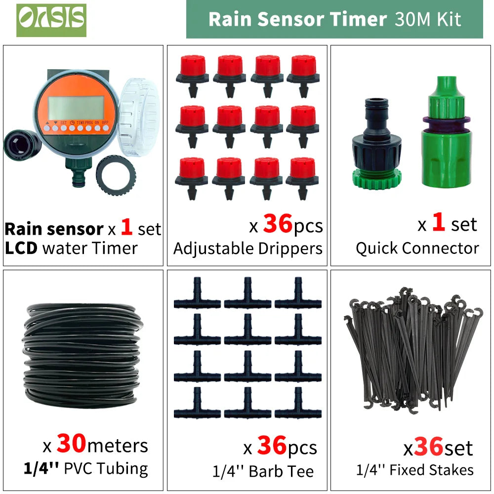 Système d'Irrigation Oasis 30M - Pompe Automatique Goutte-à-Goutte Jardin DIY