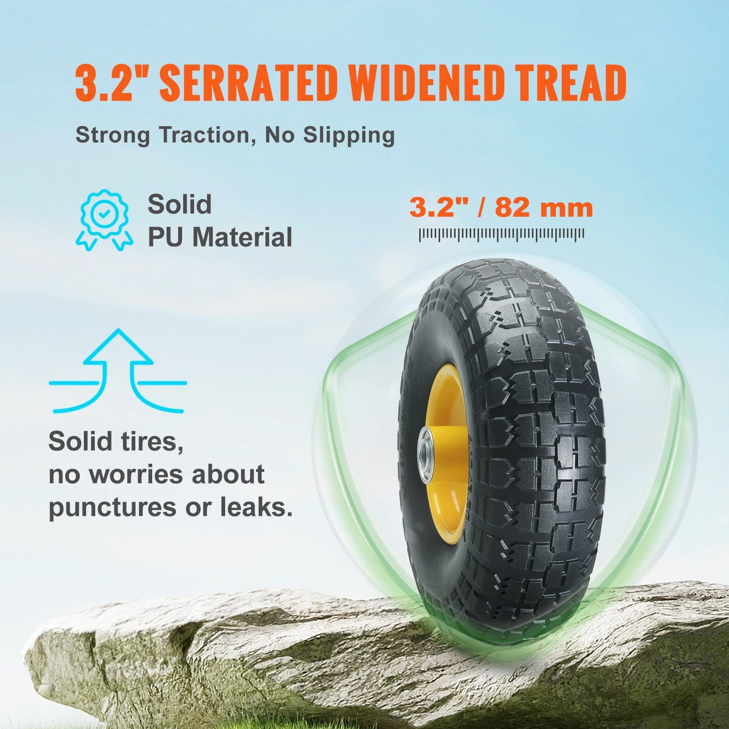 Roues PU Solides 10" Sans Crevaison – Lot de 2 | Charge 180 ou 400 lbs