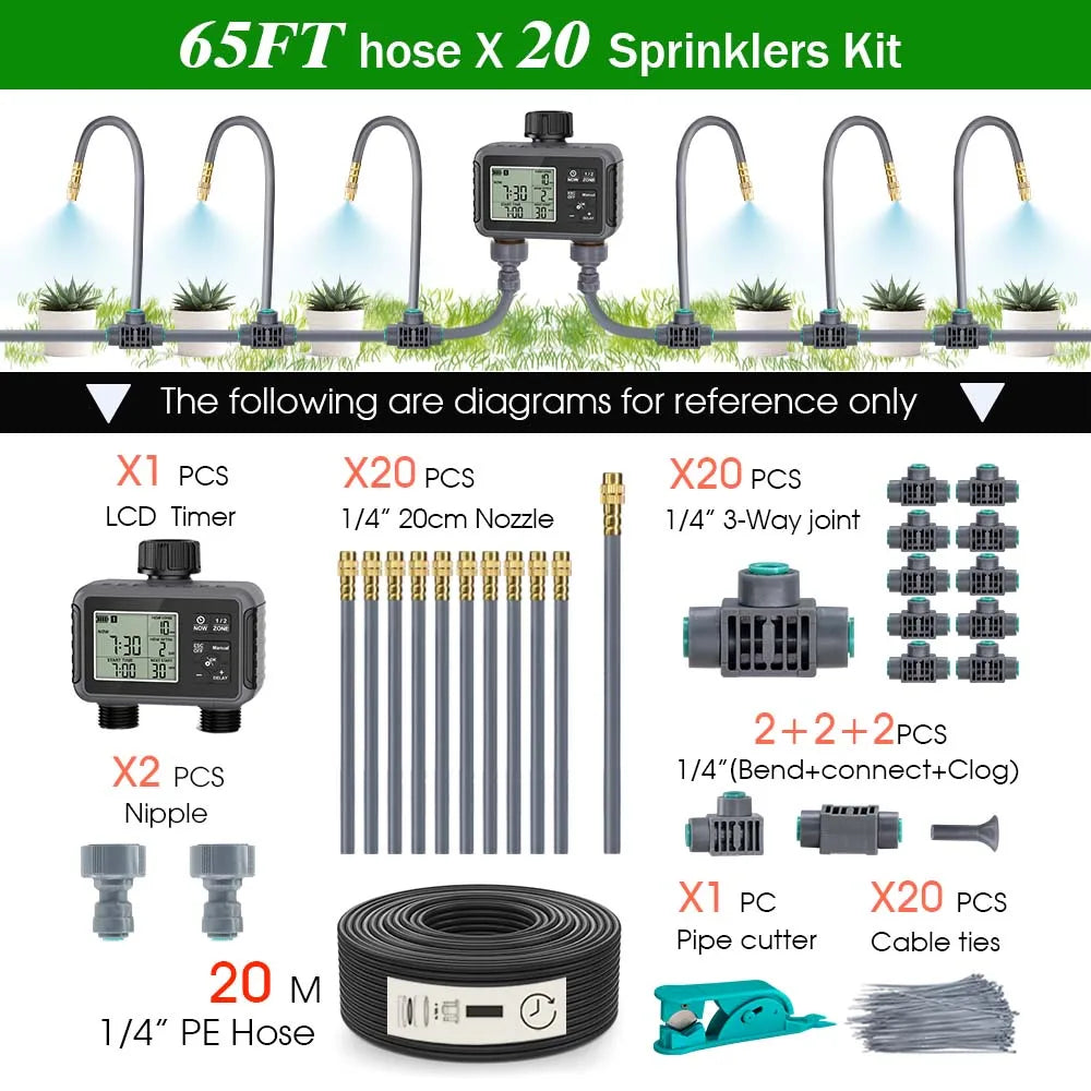 Programmateur d'Arrosage Double Zone LCD - Timer Intelligent Brumisation Refroidissement Jardin
