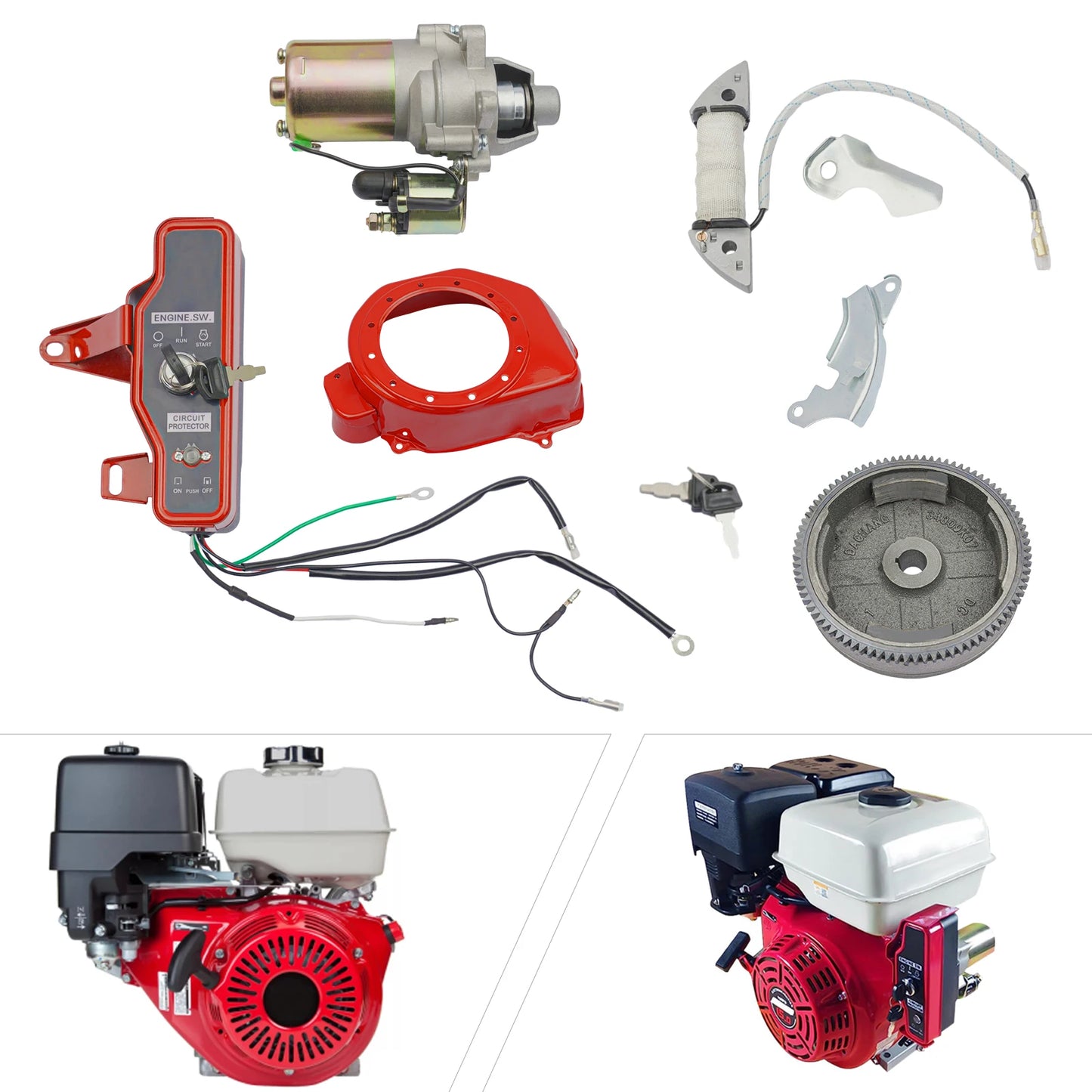Kit Démarrage Électrique – Volant Moteur + Démarreur + Boîtier Clé pour Honda GX160 GX200 GX340 GX390