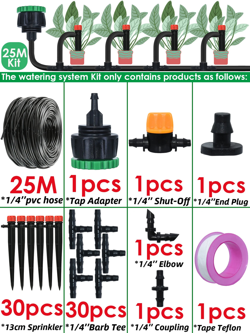 KESLA 5M-50M Automatic Watering Drip Irrigation System Garden Hose DIY Micro Drip Watering Kits w/ Adjustable Sprinkler Dripper