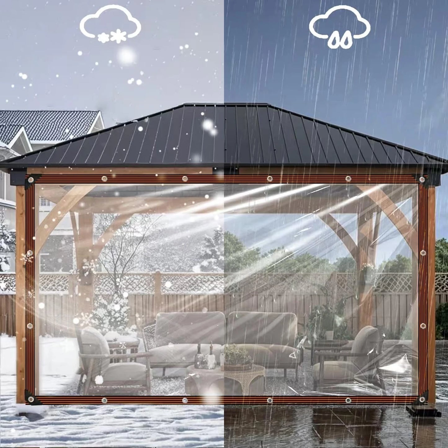 Bâche Transparente Imperméable avec Œillets – Protection Pluie Extérieure en PE