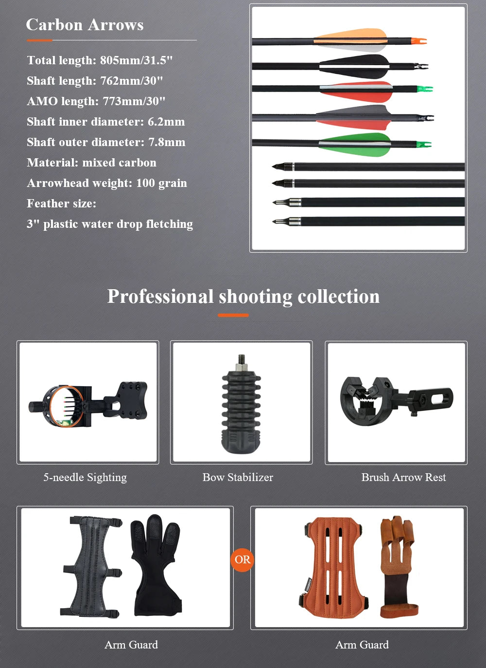 Arc Recurve Tir à l'Arc 20-50lbs Démontable avec Flèches Carbone Carquois Cible Entraînement