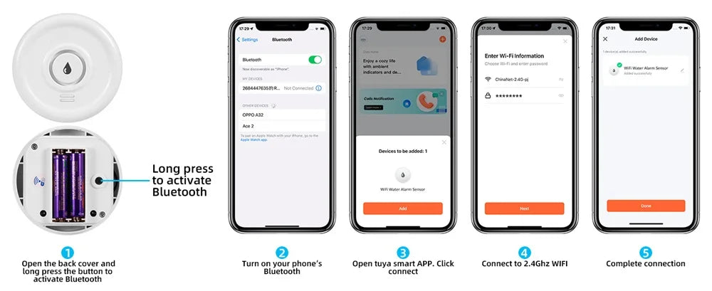 Détecteur de Fuite d'Eau WiFi Fuers – Alarme 100dB, Alerte Smartphone, Compatible Tuya/Smart Life