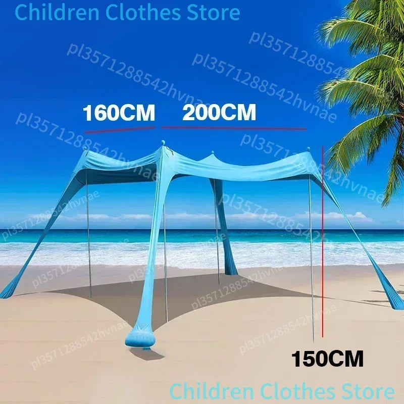 Tente de Plage Familiale 3x3m - Auvent Pliable Pare-Soleil, Coupe-Vent, Polyester, Grande Capacité - Camping Plage