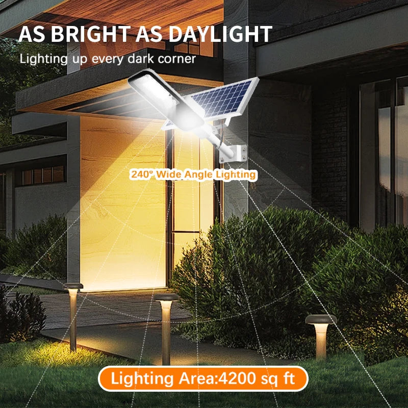 Lampadaire Solaire Extérieur 6000mAh – IP65, Télécommande, Détecteur de Mouvement