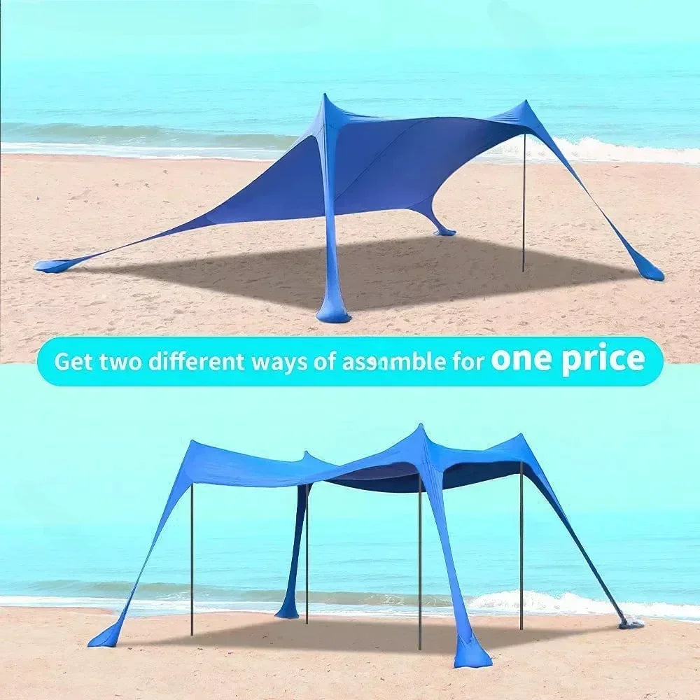Tente de Plage Familiale 3x3m - Auvent Pliable Pare-Soleil, Coupe-Vent, Polyester, Grande Capacité - Camping Plage
