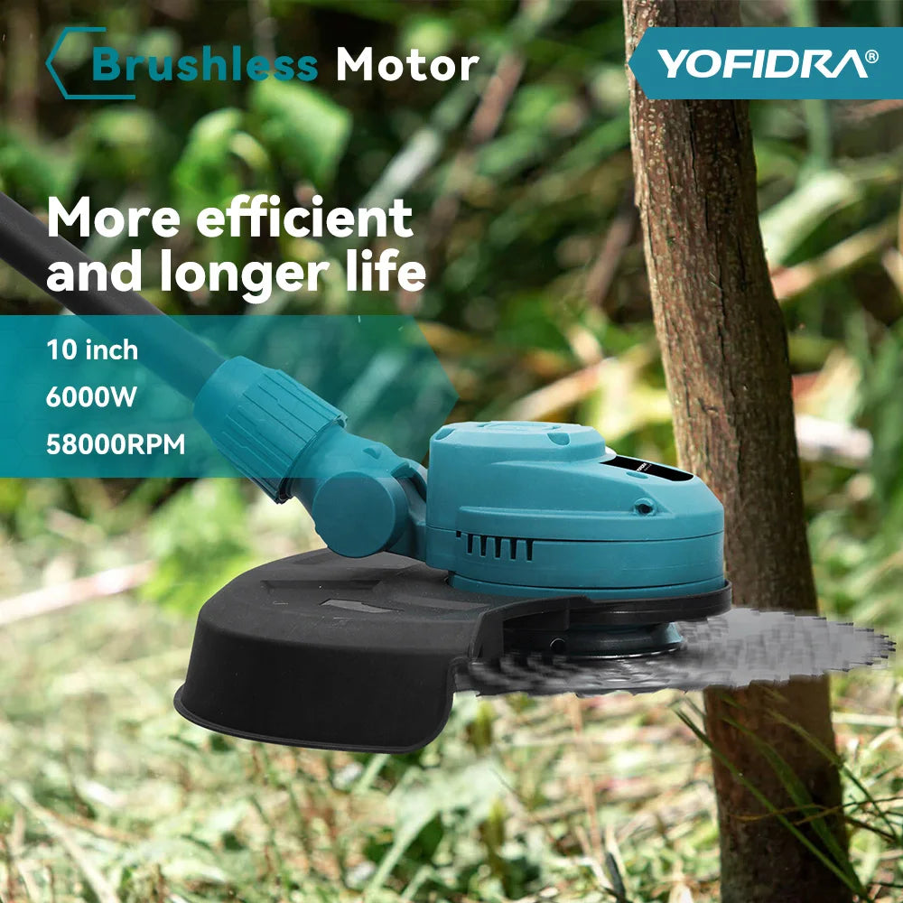 Tondeuse électrique brushless Yofidra 10 pouces – 6000W, 58000 RPM, Compatible Makita 18V | Pliable