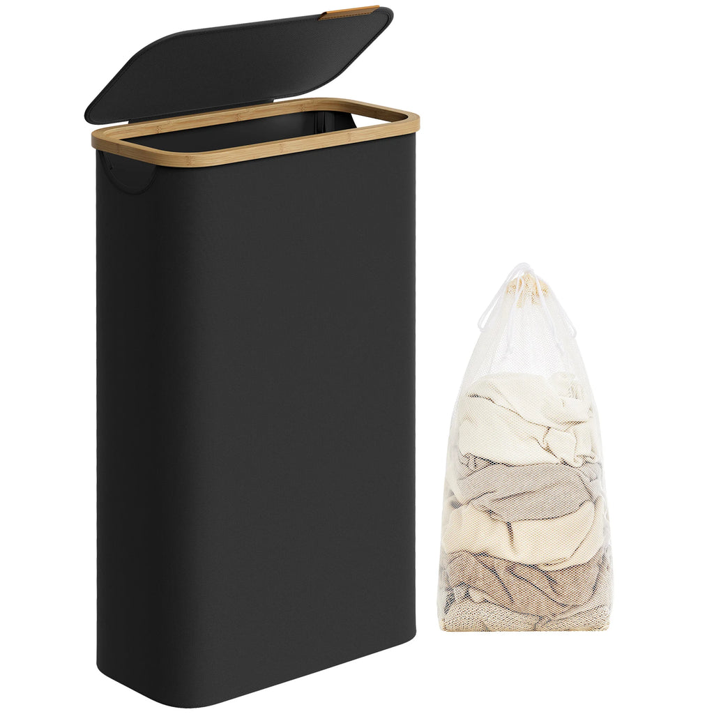 Panier à Linge SONGMICS 65L avec Couvercle - Pliable Gain de Place - Bambou