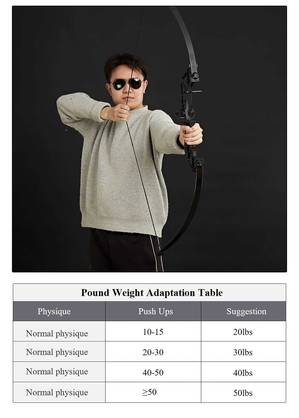 Arc Recurve Tir à l'Arc 20-50lbs Démontable avec Flèches Carbone Carquois Cible Entraînement