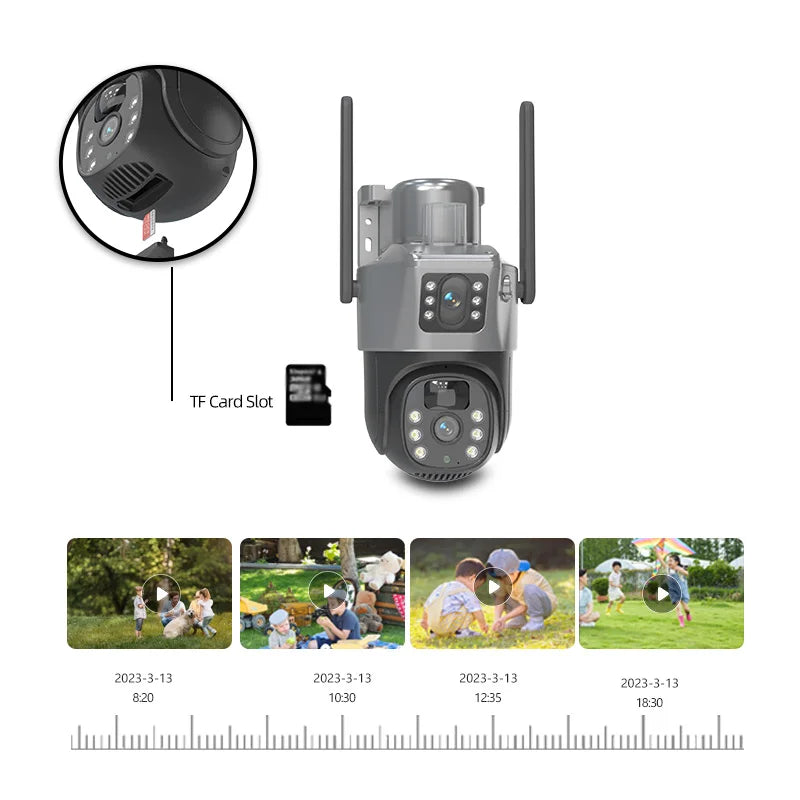 Caméra de Surveillance Solaire PTZ GECOFEER 4MP – 4G/WiFi, Double Objectif, Vision Nocturne, Audio, Extérieur