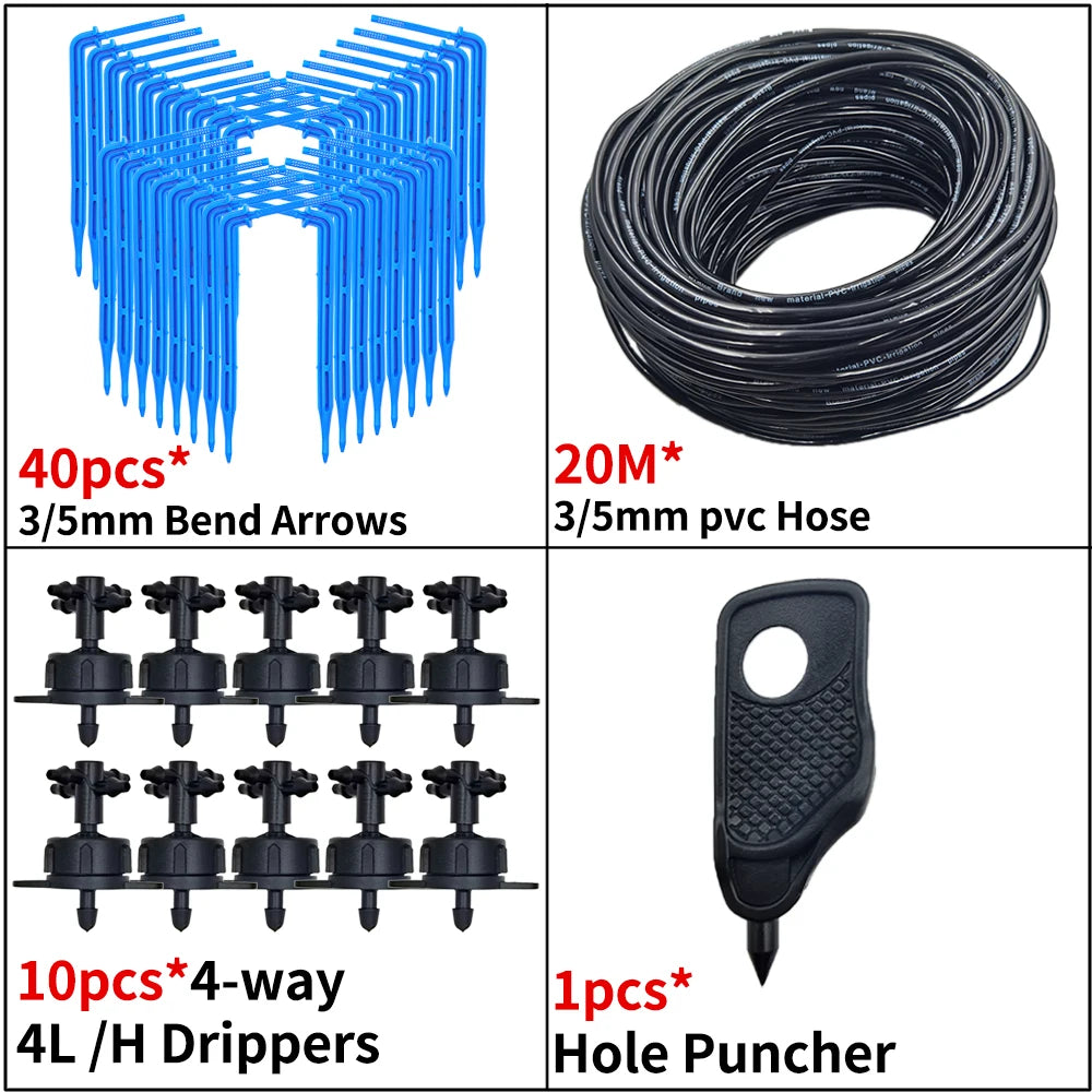 Kit d’Irrigation Goutte-à-Goutte 2 ou 4 Voies – Flèches Drip 3/5mm pour Pot, Jardin et Serre