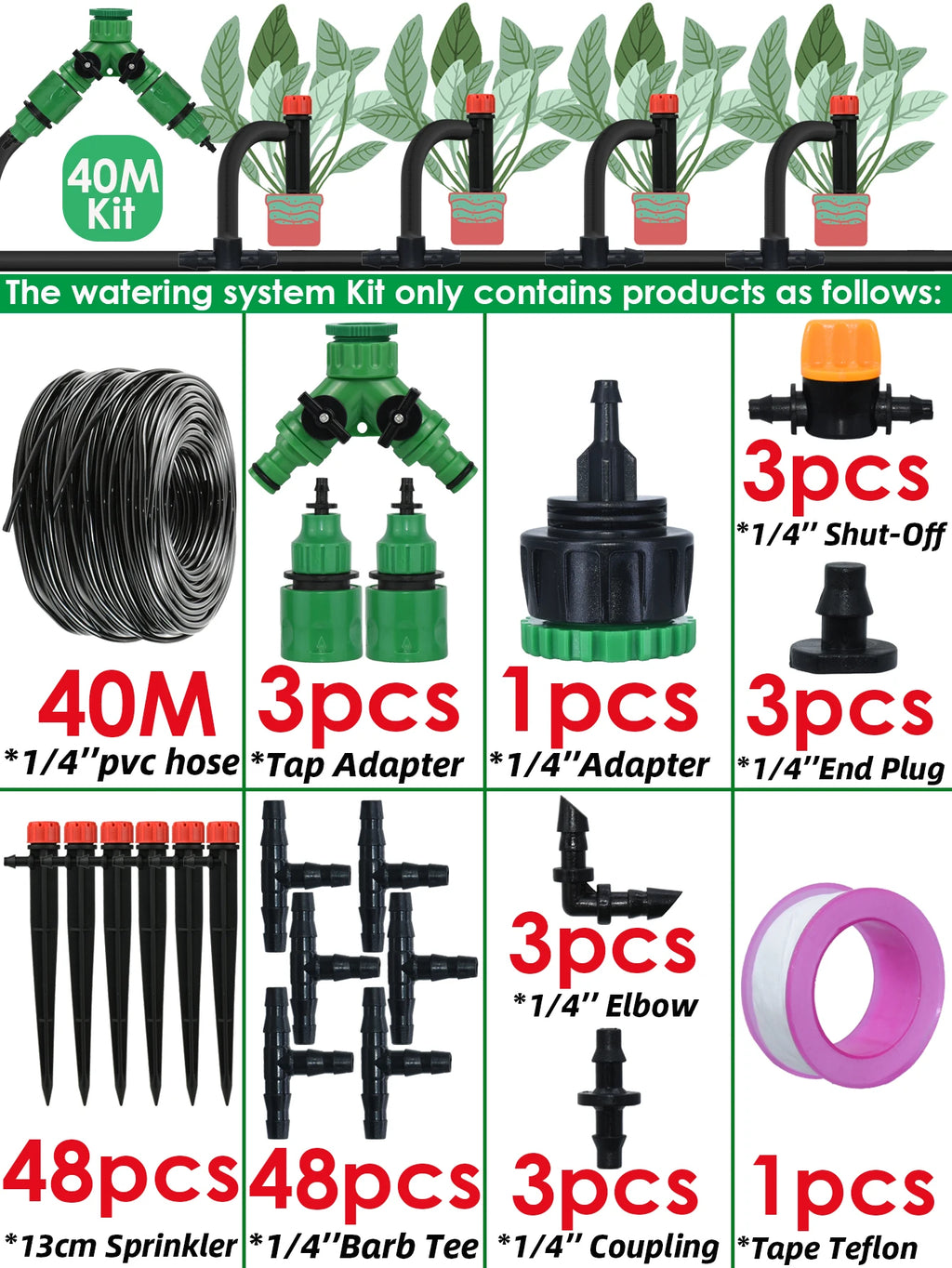 KESLA 5M-50M Automatic Watering Drip Irrigation System Garden Hose DIY Micro Drip Watering Kits w/ Adjustable Sprinkler Dripper