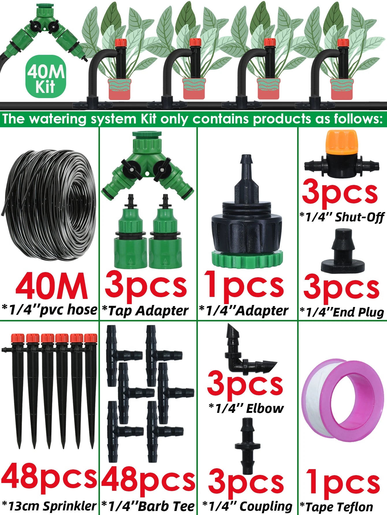 KESLA 5M-50M Automatic Watering Drip Irrigation System Garden Hose DIY Micro Drip Watering Kits w/ Adjustable Sprinkler Dripper