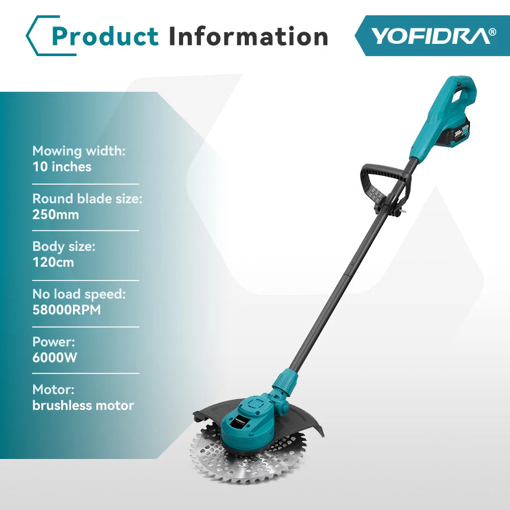 Tondeuse électrique brushless Yofidra 10 pouces – 6000W, 58000 RPM, Compatible Makita 18V | Pliable