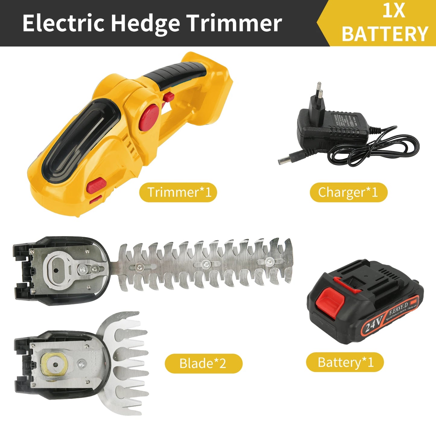 Taille-Haies & Cisaille à Gazon Électrique Sans Fil 2-en-1 – 20 000 tr/min, Rechargeable, 750g