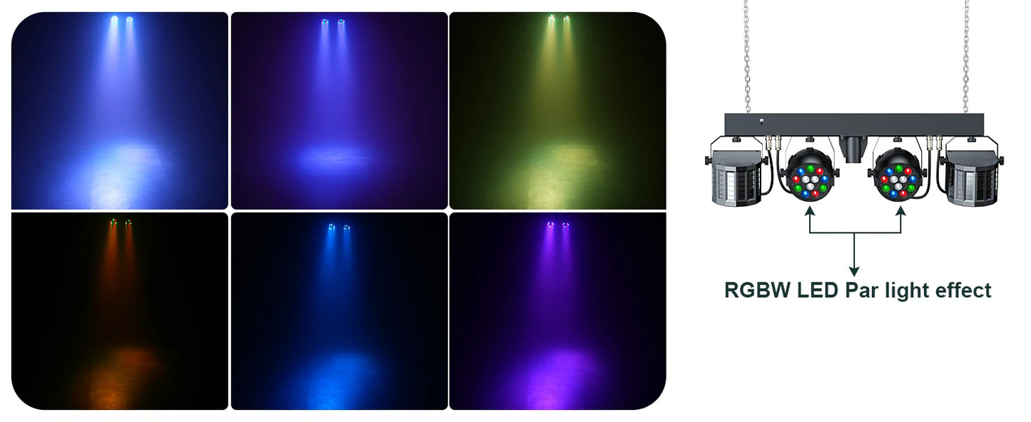 Kit Projecteurs Scène Fieryzeal 60W RGBW – 2 PAR LED + 2 Sabres, DMX512, Télécommande, Prise EU