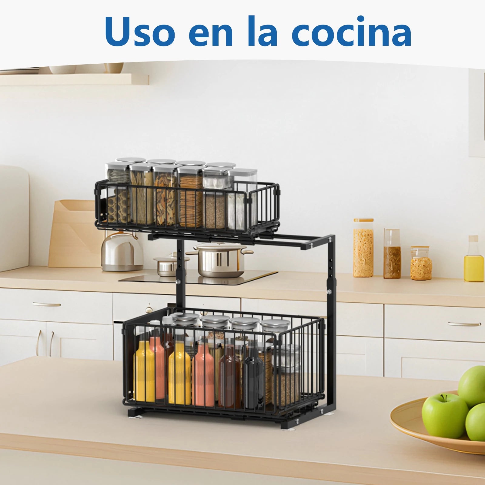 Organiseur Coulissant 2 Niveaux – Rangement Réglable Sous Évier Cuisine & Salle de Bain