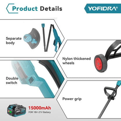 Tondeuse électrique brushless Yofidra 10 pouces – 6000W, 58000 RPM, Compatible Makita 18V | Pliable