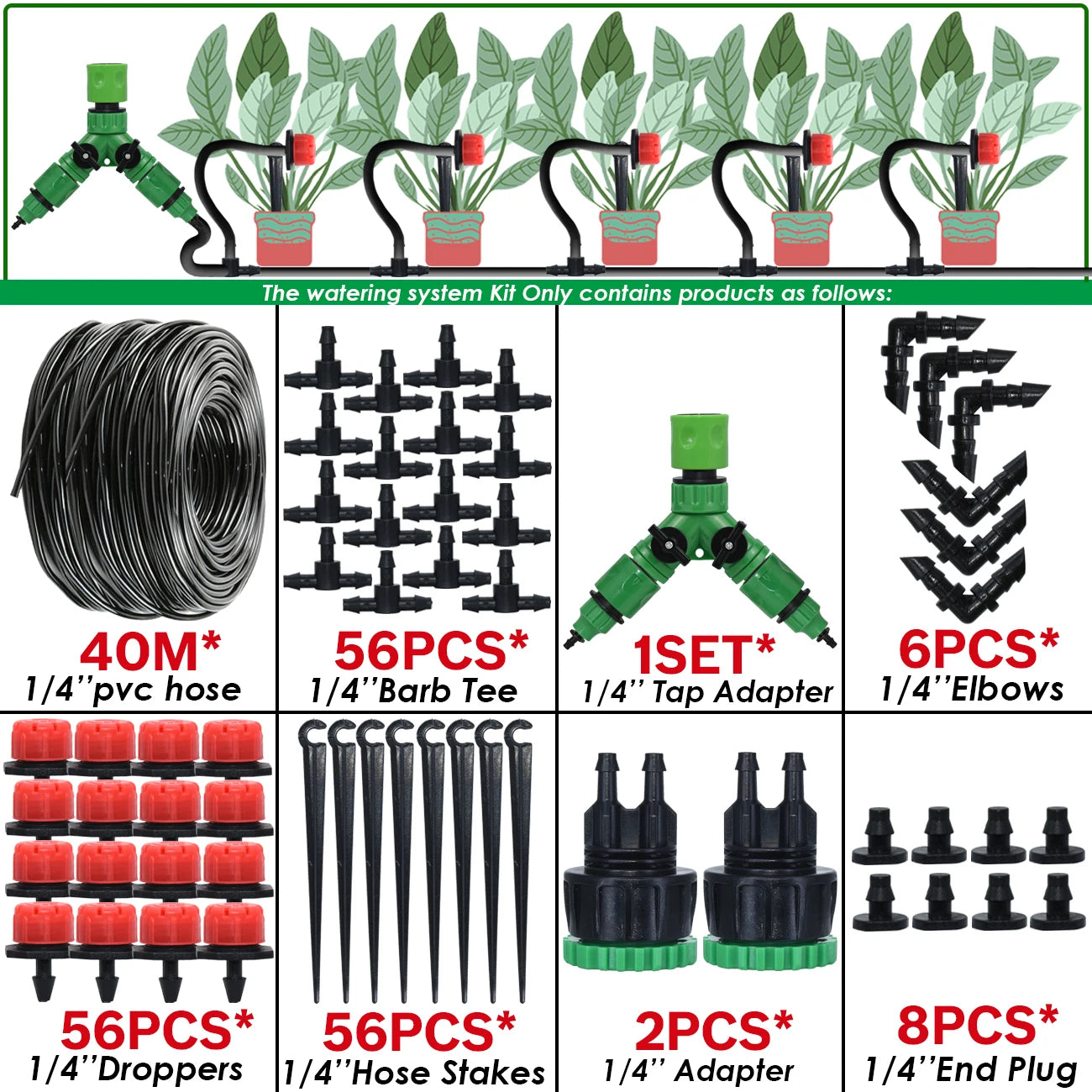 Kit Irrigation Goutte-à-Goutte KESLA – Tuyau 4/7mm, Programmateur & Capteur Pluie (5M à 50M)