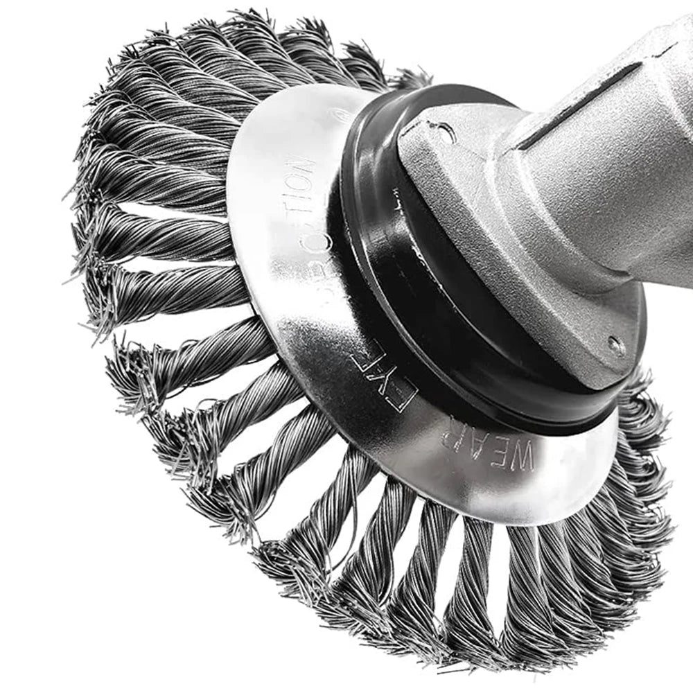 Brosse désherbeuse rotative en fil d’acier torsadé – 6 ou 8 pouces | Débroussailleuse & Dérouillage