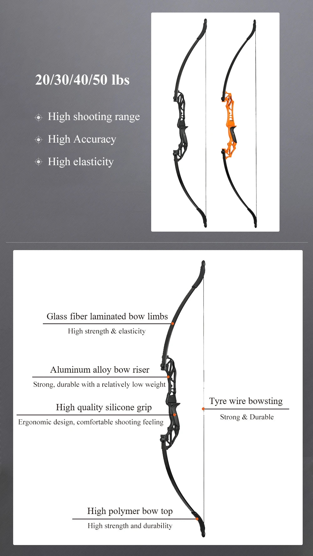 Arc Recurve Tir à l'Arc 20-50lbs Démontable avec Flèches Carbone Carquois Cible Entraînement