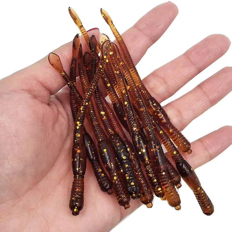 Leurres Ver de Terre 82mm - Lot 12 Leurres Souples Silicone Truite