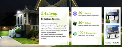 Lampe Solaire Intelamp 3000LM – 2 Détecteurs de Mouvement, Angle 240°, IP65, Batterie 12500mAh