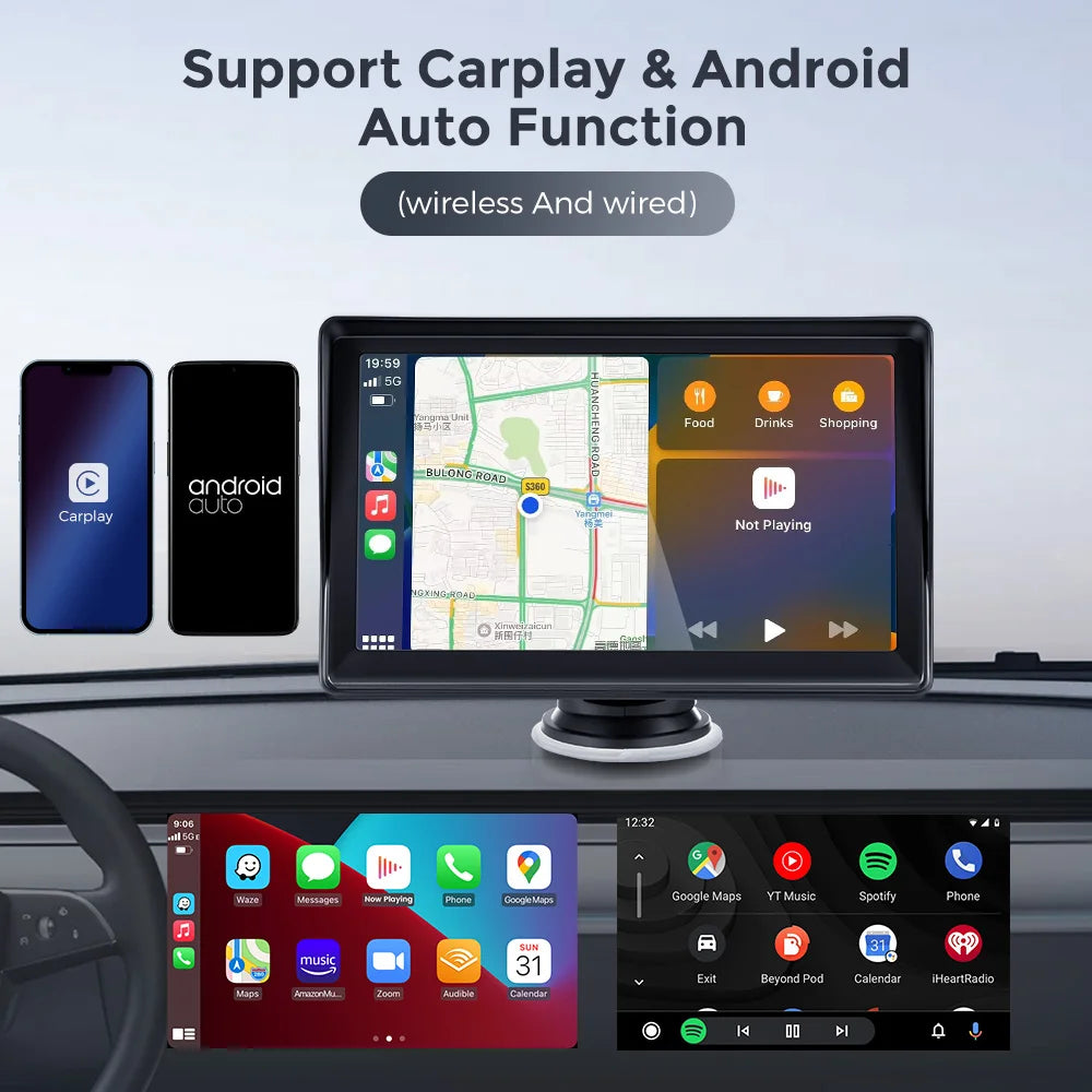 Autoradio Portable 7" Tactile CarPlay Android Auto - Bluetooth FM - Gearelec