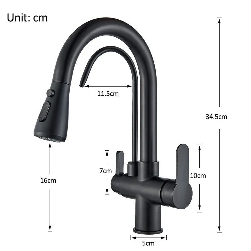 Robinet Cuisine Filtrant 3 Voies Noir Or Douchette Extractible Eau Chaude Froide Filtrée