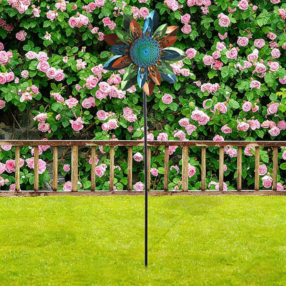 Moulin à Vent Décoratif Tournesol en Métal – Girouette Pivotante 122cm, Décoration Jardin Extérieur