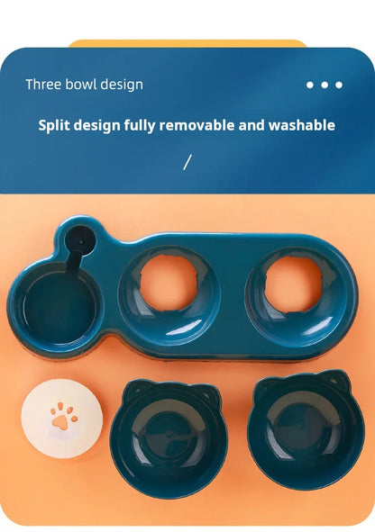 Gamelle Chat 3 en 1 avec Distributeur d'Eau — Design Oreilles, Inclinée, Protection Cervicale