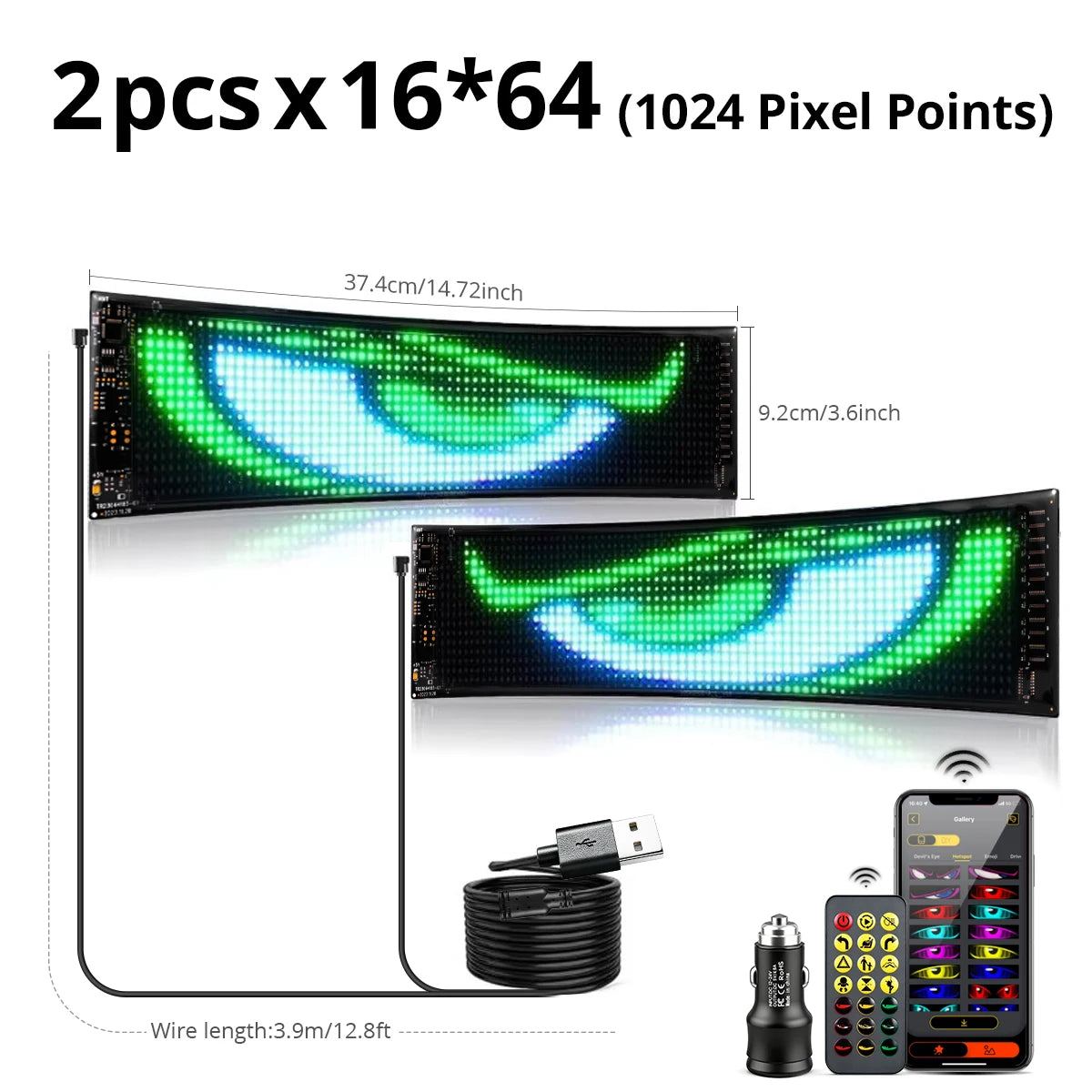 Panneau LED Pixel Flexible USB Bluetooth – Affichage Texte & GIF Personnalisable