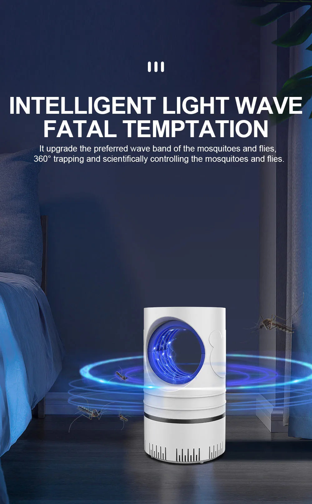 Piège à Moustiques USB LED – Lampe Anti-Insectes 360° à Aspiration
