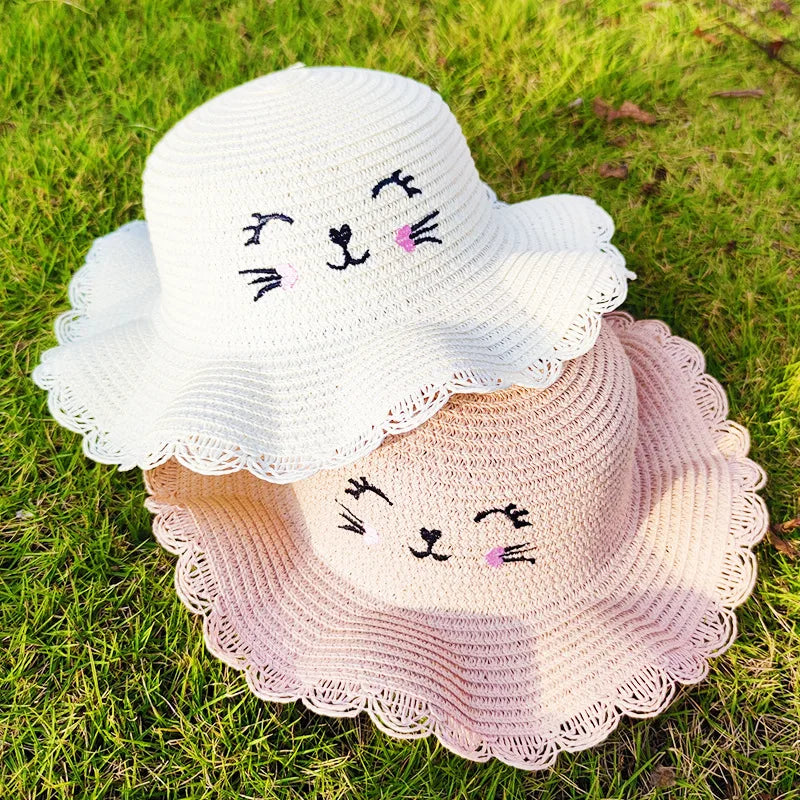 Summer Straw Bag Children's Small Shoulder Bags Baby Girls Mini Coin Purses Cute Cat Kids Chest Crossbody Bags Cartoon Straw Hat