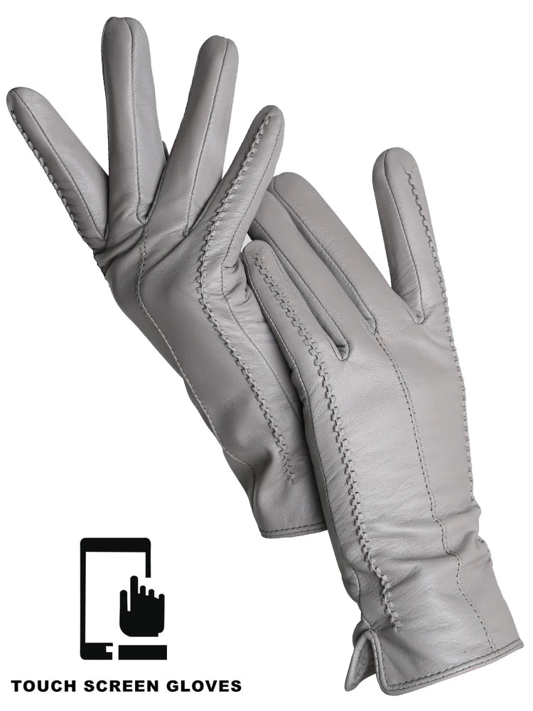 Gants Cuir Femme Hiver - Peau de Mouton Doublés Velours Tactiles