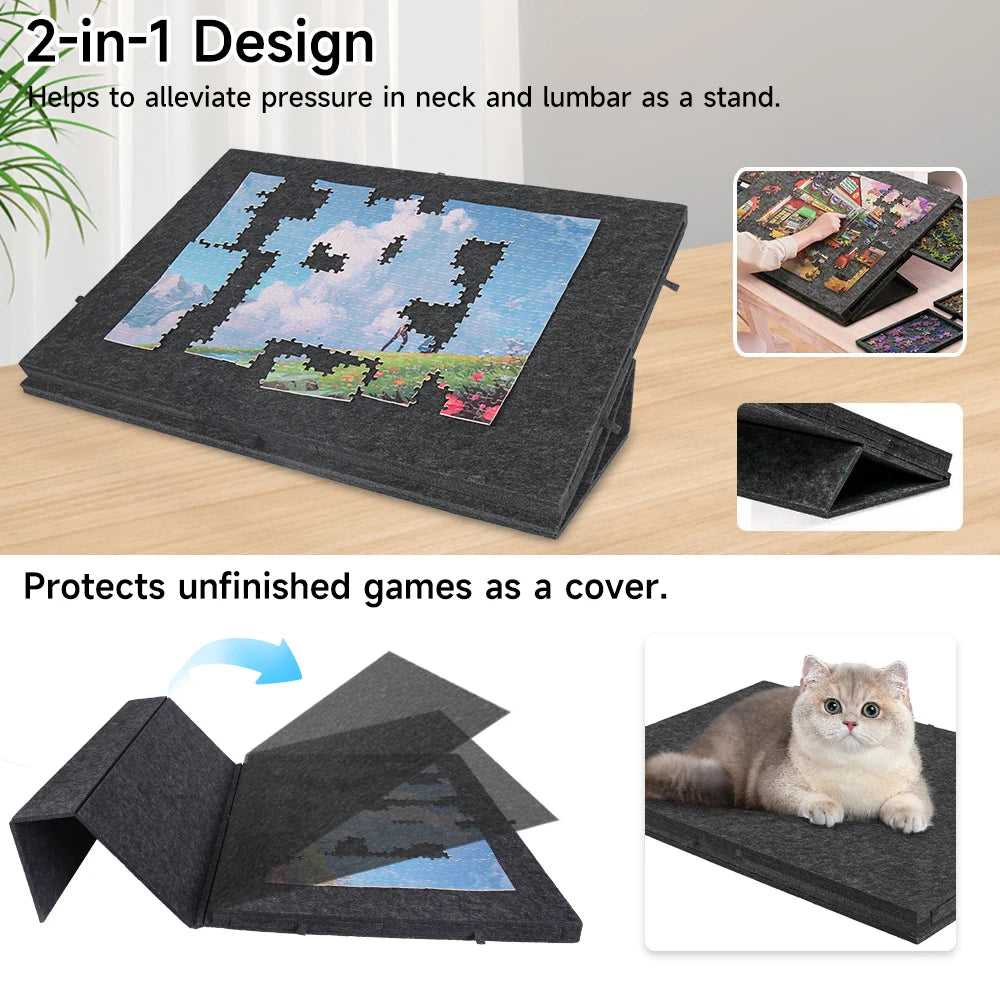 Plateau Puzzle Pliable 77×54 cm – Support Incliné, 6 Tiroirs de Tri & Housse de Protection
