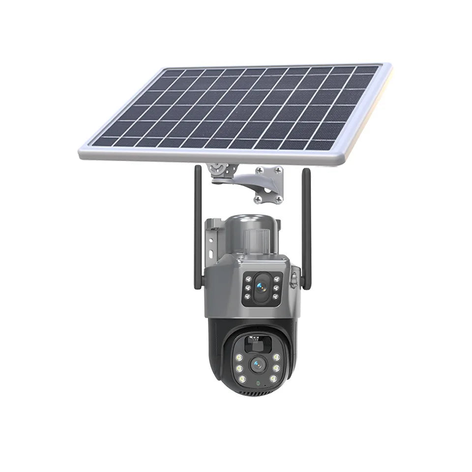 Caméra de Surveillance Solaire PTZ GECOFEER 4MP – 4G/WiFi, Double Objectif, Vision Nocturne, Audio, Extérieur