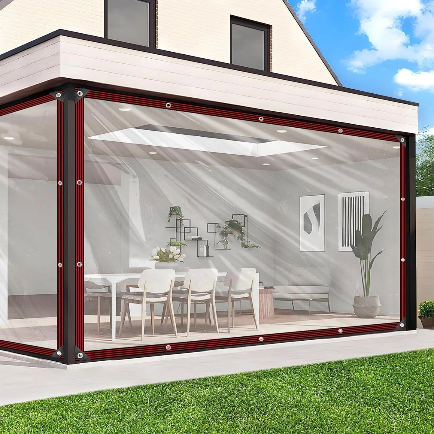 Bâche Transparente Imperméable avec Œillets – Protection Pluie Extérieure en PE