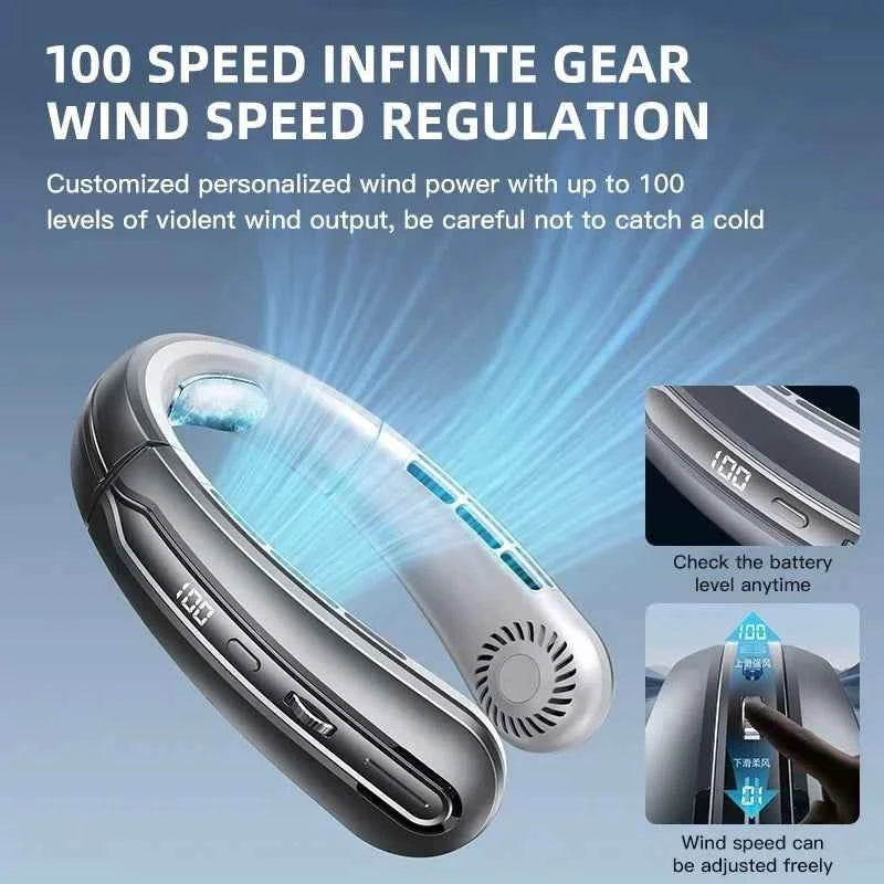 Ventilateur Tour de Cou USB 8000mAh – Sans Lames, Rechargeable, 100 Vitesses
