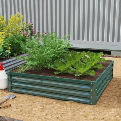 Carré Potager Outsunny 120x120x30 cm – Acier Galvanisé Vert Foncé, Jardinière Surelévée