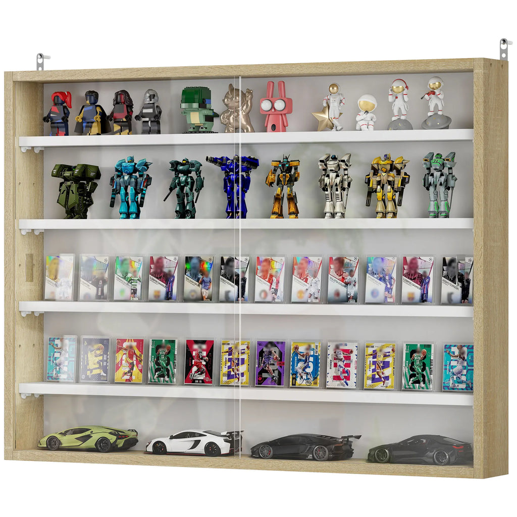 Vitrine Murale 5 Niveaux – 4 Étagères Réglables & Portes en Verre Coulissantes 80×60 cm
