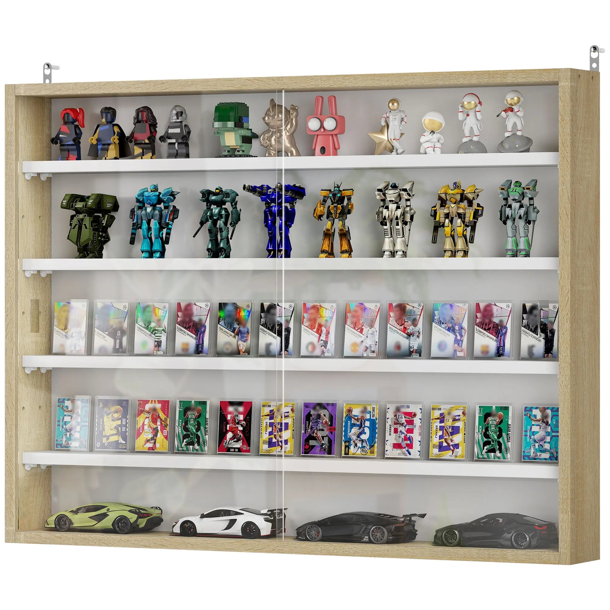 Vitrine Murale 5 Niveaux – 4 Étagères Réglables & Portes en Verre Coulissantes 80×60 cm