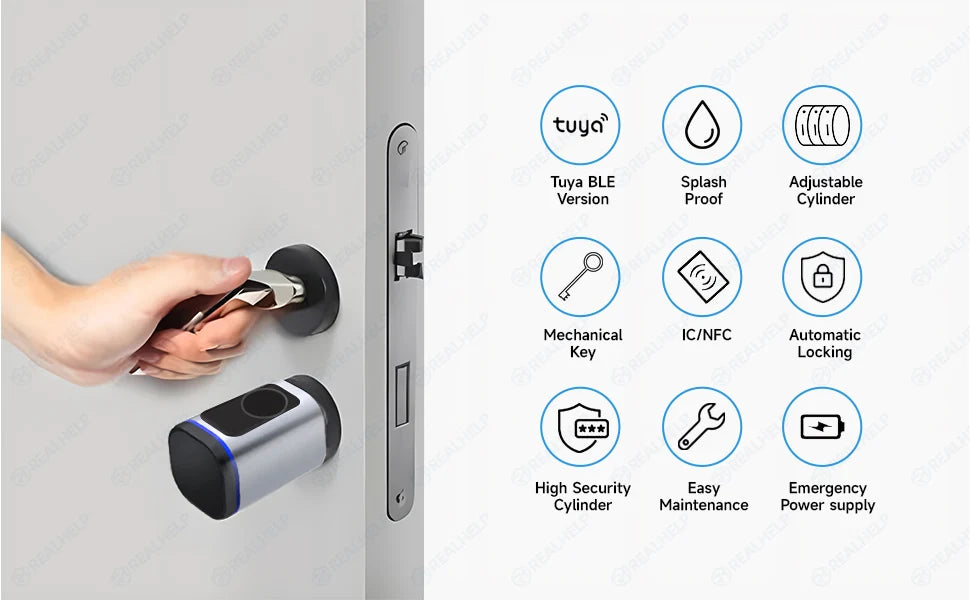 Cylindre de Serrure Connectée Tuya – Empreinte, Carte, App, Clé – Portes EU 35-55mm